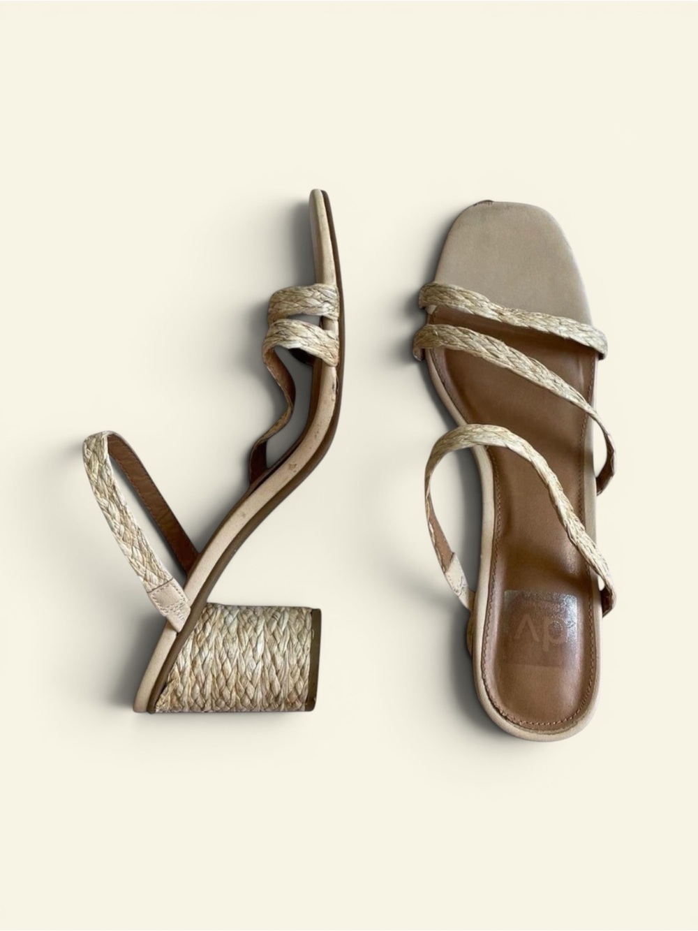Dolce Vita Noles Natural Raffia Braided Strappy Block Heel Sandals Tan Women 8.5